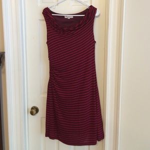 Wine and red striped rouched dress
