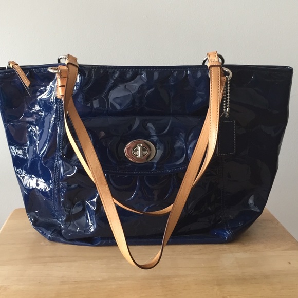 Authentic Pre Owned Coach Blue Patent Tote