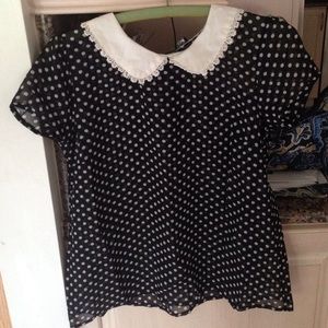 Black n white polka dot top with Peter Pan collar