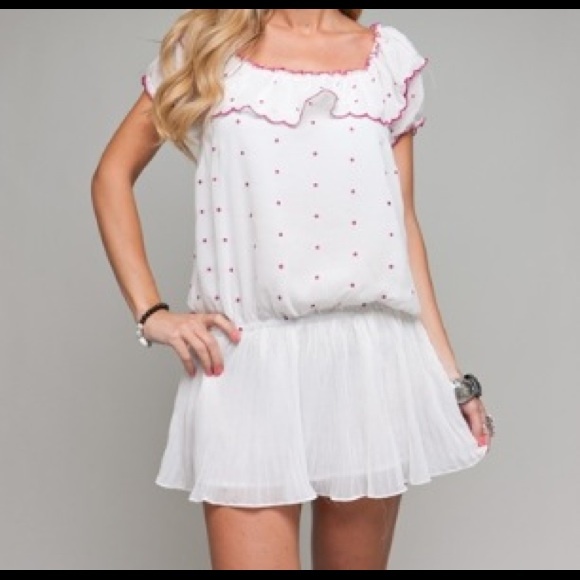 Dresses & Skirts - White Polka Dot Ruffled Trim Dress