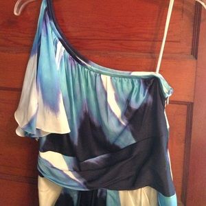 Watercolor one shouldered dress, flutter sleeve