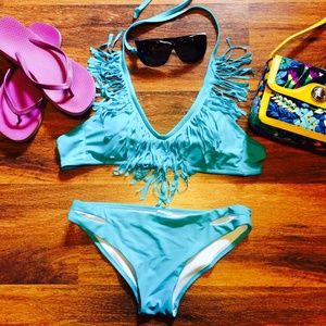 Turquoise Fringe Bikini Bathing Suit