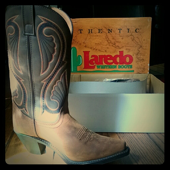 Brown leather cowboy boots