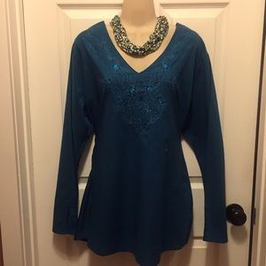 Embellished Teal cotton Shirt for summer