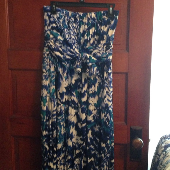 Strapless Tie front watercolor maxi dress
