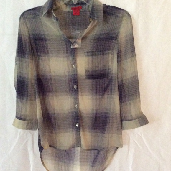 Black Ivory Gray checkered top button front Small - Picture 2 of 3