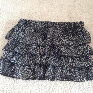 Black and Floral Print Ruffled Skirt