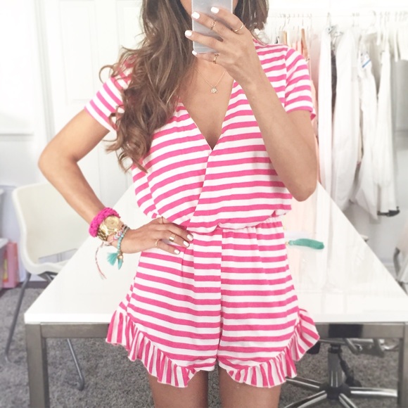 Pink and white striped playsuit  romper