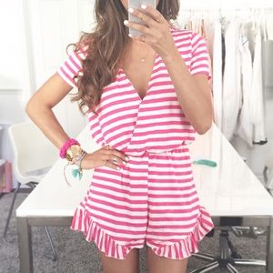 Pink and white striped playsuit  romper