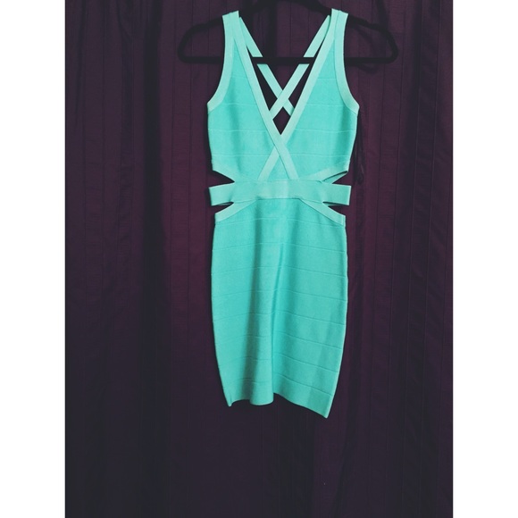 Bebe teal cut out bandage dress