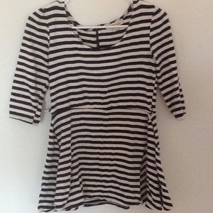 Navy Blue and White Peplum Top