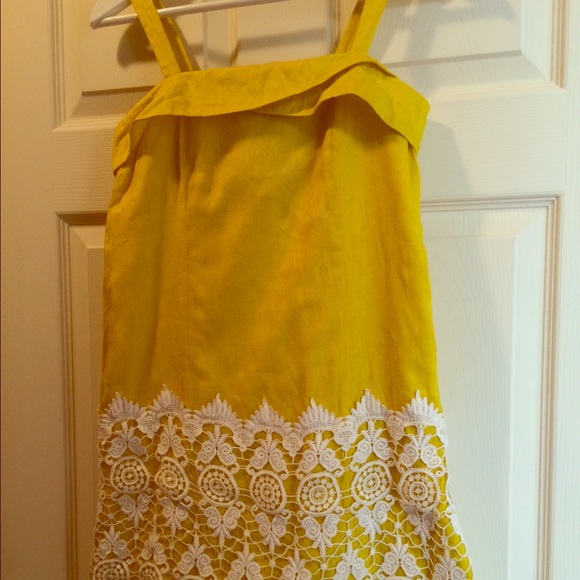 Anthropologie Floreat Yellow Lace Shift Dress