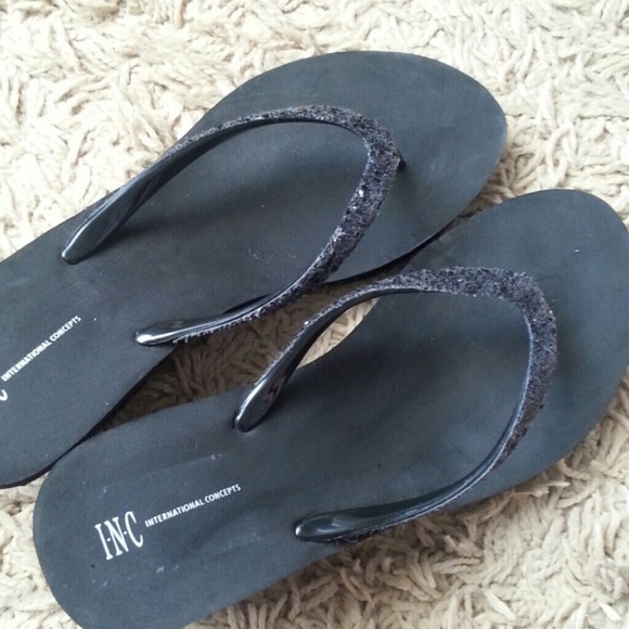 INC International Concepts Shoes - Black Sparkle Sandals