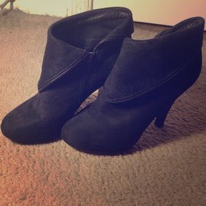 Black suede booty heels