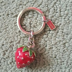 Coach 3D Strawberry keyfob Keychain red & gold