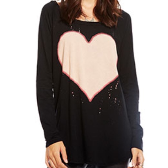 Chaser brand worn heart long sleeve tee