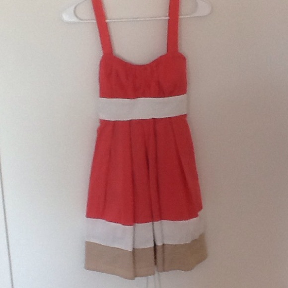 Pink,white and tan dress. Worn once .built in bra
