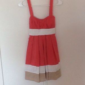 Pink,white and tan dress. Worn once .built in bra