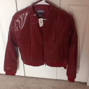 Fake red leather jacket . Someshedding