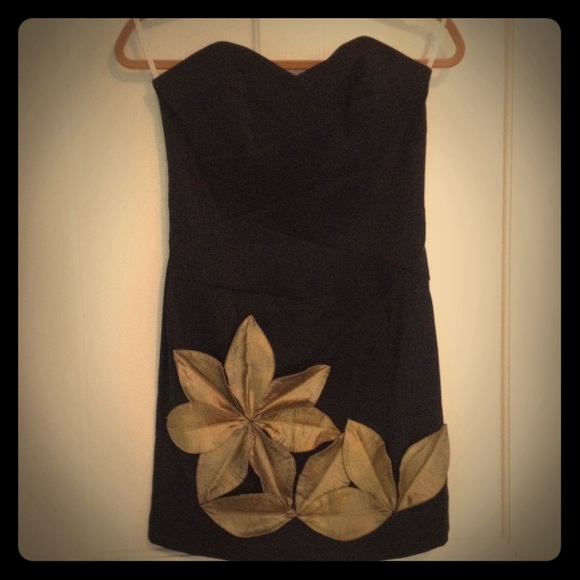 Jessica McClintock black dress with gold flowers