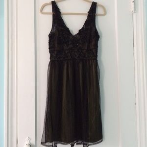 Angie green with black overlay beaded dress Small