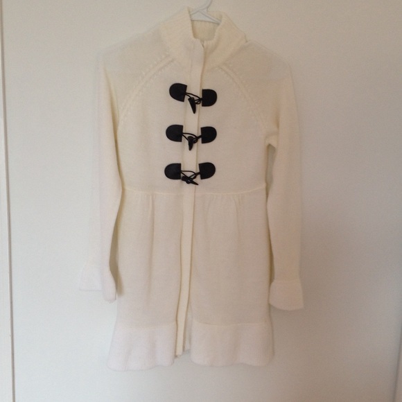 NWOT Long Zip and Button Cream Sweater