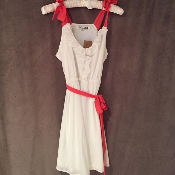 Cream and orange dress.