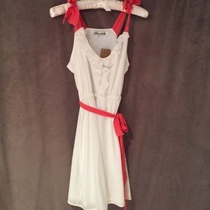 Cream and orange dress.