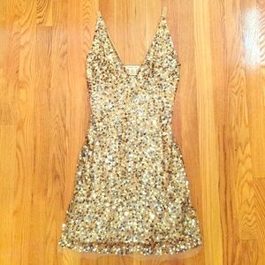 Gold sequined mini dress