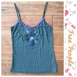 Free People Beaded Embroidered Babydoll Tank Top