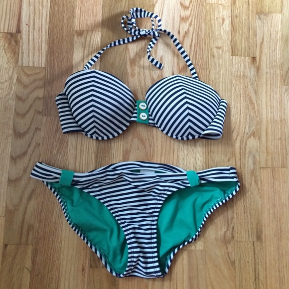 Mossimo Supply Co. Other - Navy blue striped bikini with emerald green
