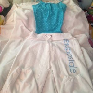 White sweat pants with Aeropostale writing