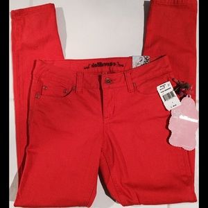 Bright Dollhouse orange skinny jeans, 2022 look of bright colors!