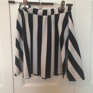 Black and White Striped Skater Skirt