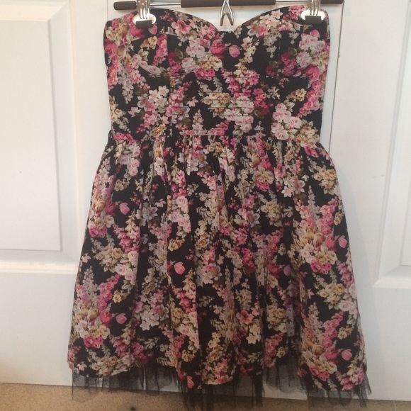 Strapless Floral Fit and Flare Dress
