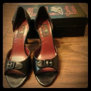 Carlos Falchi black peep-toe buckle heel size 10