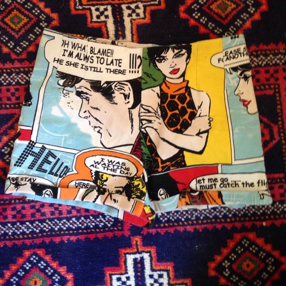 high waisted retro comic book print shorts