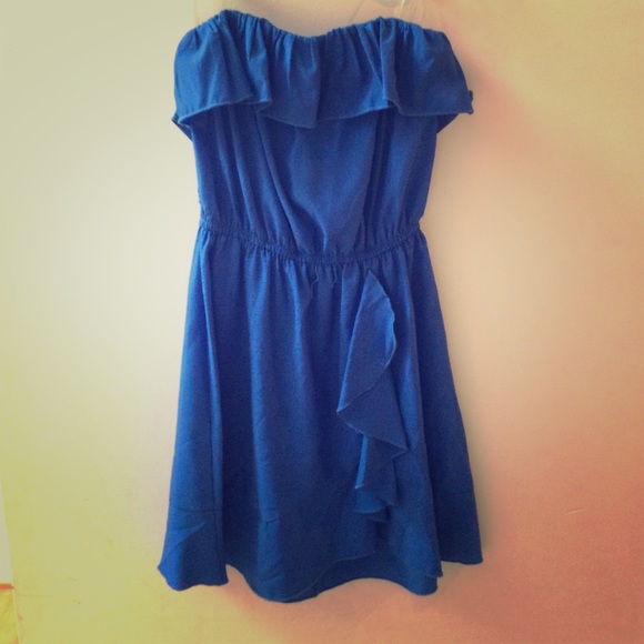 Strapless royal blue dress with ruffle