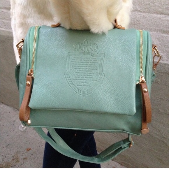 Handbags - Green PU leather top handled/ cross body bag