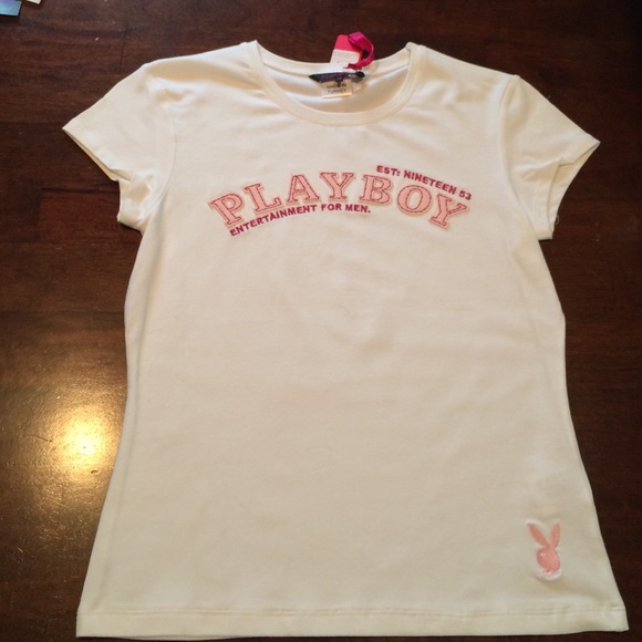 NEW WITH TAGS Playboy White Pink Cotton Top