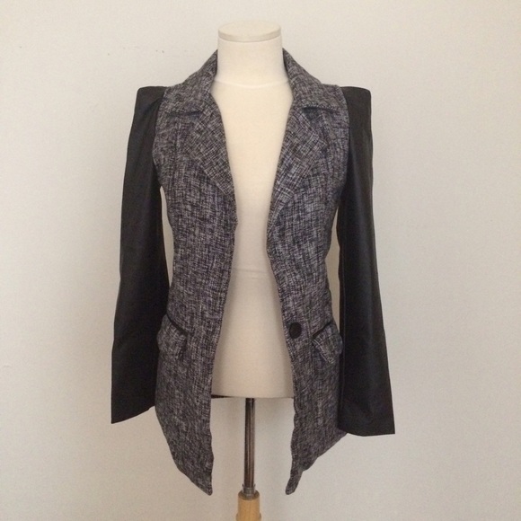 NWT Open Front Trench with Faux Leather Sleeves