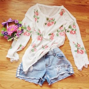 Distressed Floral Top
