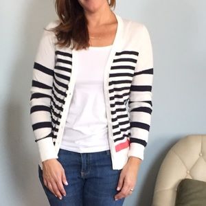 LOFT navy/coral stripe cardigan