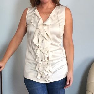Silky cream ruffled top