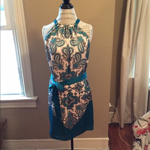 Sexy dress in cream/teal/black