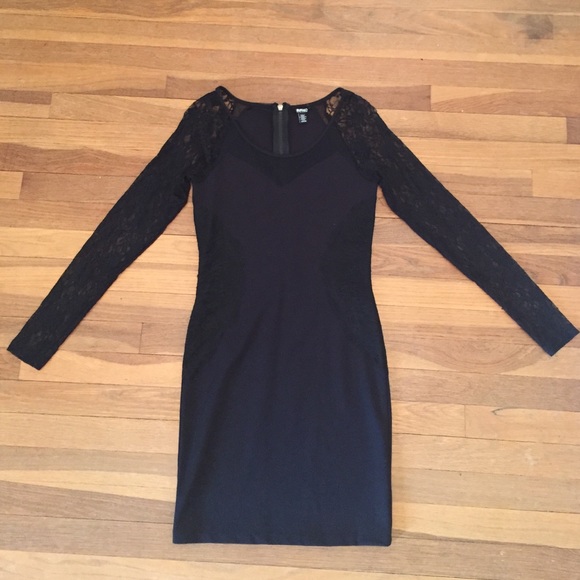 Lace accented black dress