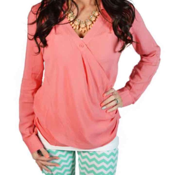 NWOT Coral draped blouse