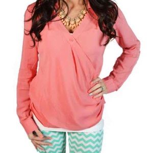 NWOT Coral draped blouse