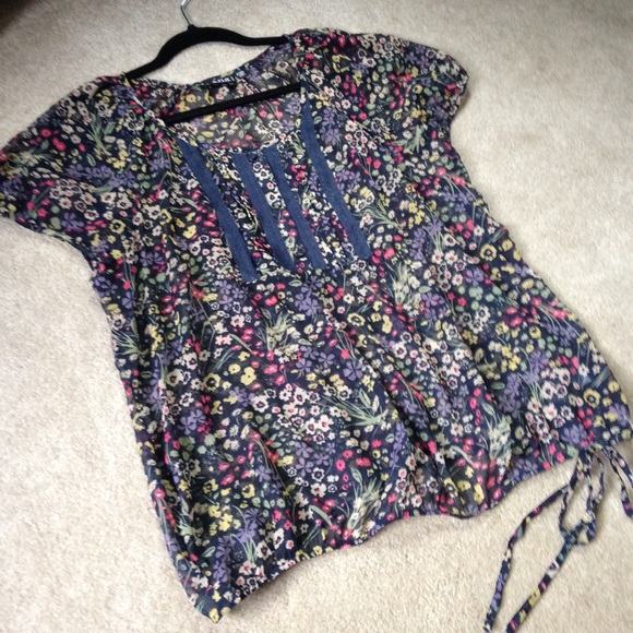 Sheer Floral Print short Sleeve Summer Blouse