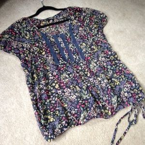 Sheer Floral Print short Sleeve Summer Blouse